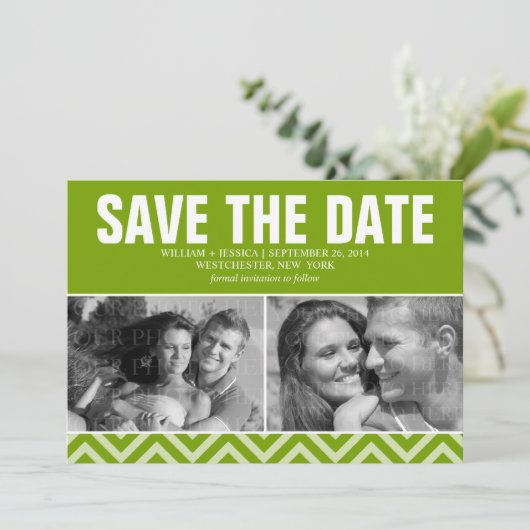 Save The Date Mariage vert moderne Enregistrer la date (Debout devant)