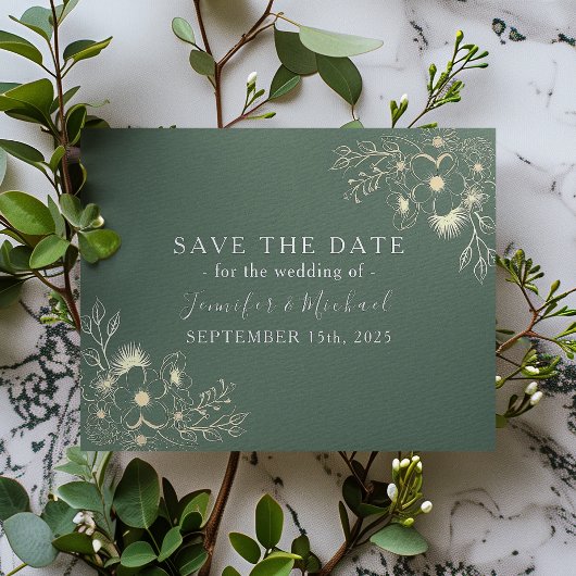 Save The Date Mariage Vert Olive Romantique Épargnez la Date