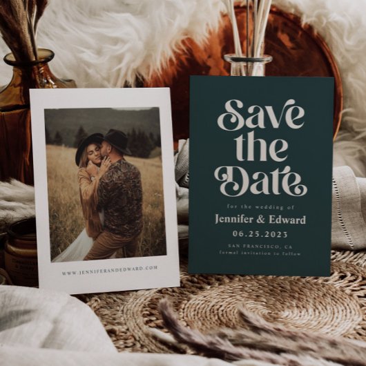 Save The Date Mariage vert rétro
