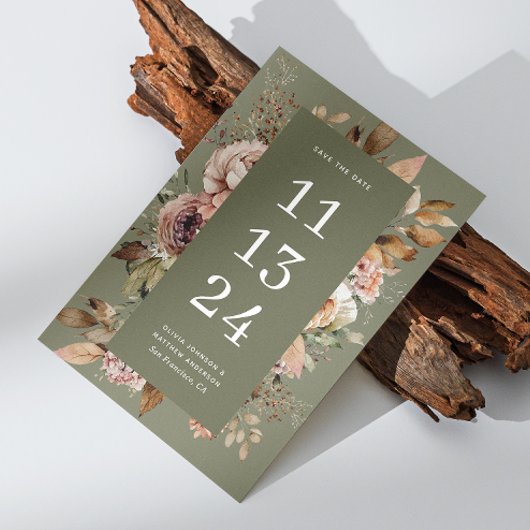 Save The Date Mariage vert Sage Olive | Elégant terroir floral