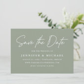Save The Date Mariage Vert Sauge Écriture Informelle (Debout devant)