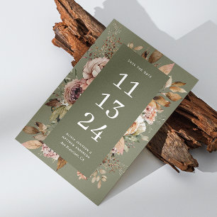 Save The Date Mariage Vert Sauge Élégant Floral Naturel