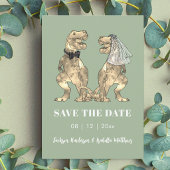 Save The Date Mariage Vert Sauge sur le thème des dinosaures