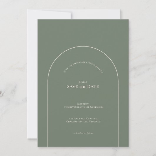 Save The Date Mariage vert simple Boho Arch Sage (Devant)