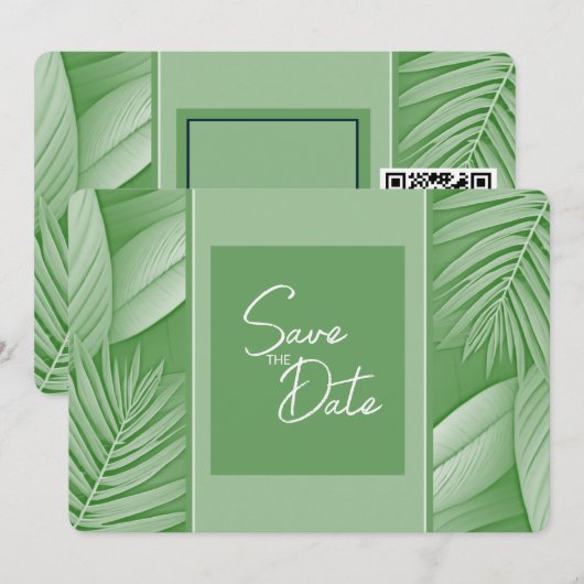 Save The Date Mariage Vert Tropical Code QR de sauvegarde de dat (Devant / Derrière)