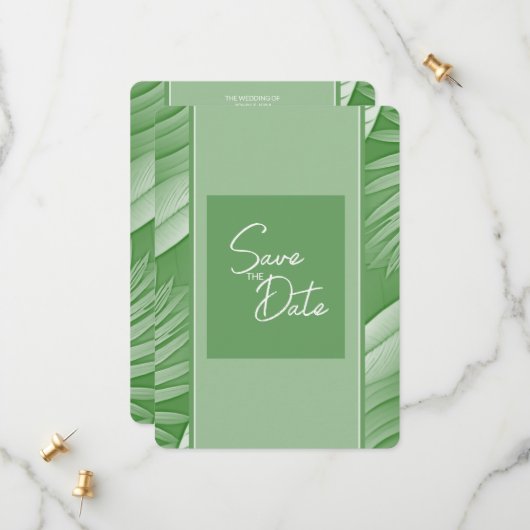 Save The Date Mariage Vert Tropical Enregistrer la Date QR Code  (Devant/Arrière en situation)