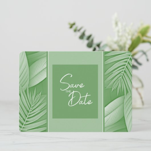 Save The Date Mariage Vert Tropical Enregistrer La Date QR Code  (Debout devant)