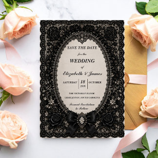Save The Date Mariage victorien en dentelle noire gothique de lu