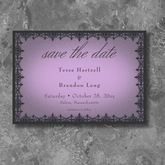 Save The Date Mariage victorien gothique frontière de fer violet