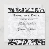 Save The Date Mariage victorien noir et blanc Damas (Devant)