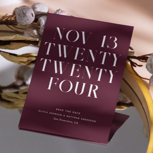 Save The Date Mariage Vin Foncé. Minimalisme Moderne Bourgogne P