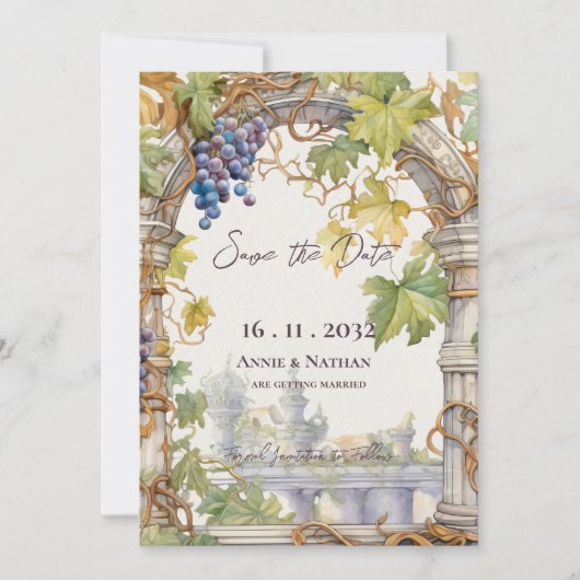 Save The Date Mariage vinicole Rustique Chic Grapevine inspiré (Devant)