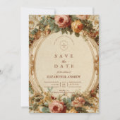 Save The Date Mariage Vintage Baroque Rose (Devant)