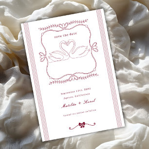 Save The Date Mariage vintage burgundy cygne dessiné à la main r