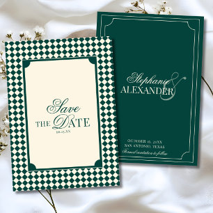 Save The Date Mariage Vintage Émeraude Vert Carreauté Vieille Fo