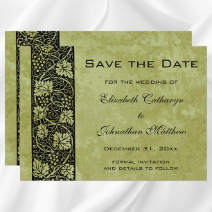 Save The Date Mariage Vintage, Feuilles de Vigne Victoriennes