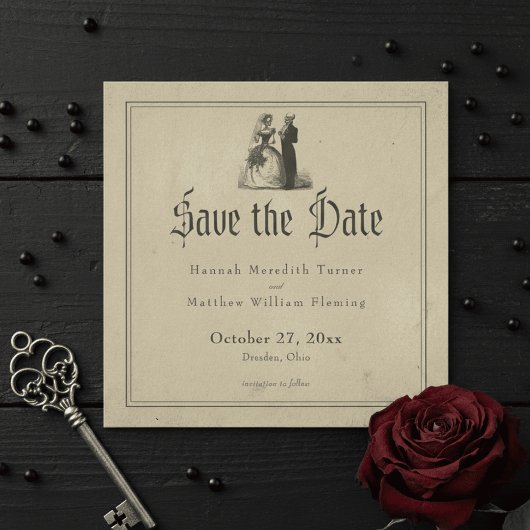 Save The Date Mariage Vintage Gothique Toile Marron