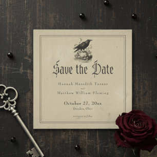 Save The Date Mariage Vintage Gothique Toile Noir Brun Tan
