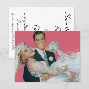 Save The Date Mariage Vintage Heureux Jeunes Mariés, Sauvegarder