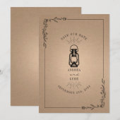 Save The Date Mariage Vintage Lanterne Rustique en Carton (Devant / Derrière)