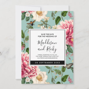 Save The Date Mariage vintage Mint Aqua Floral Garden