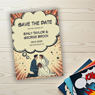 Save The Date Mariage Vintage Rétro Pop Art Comic Mariée & Marié