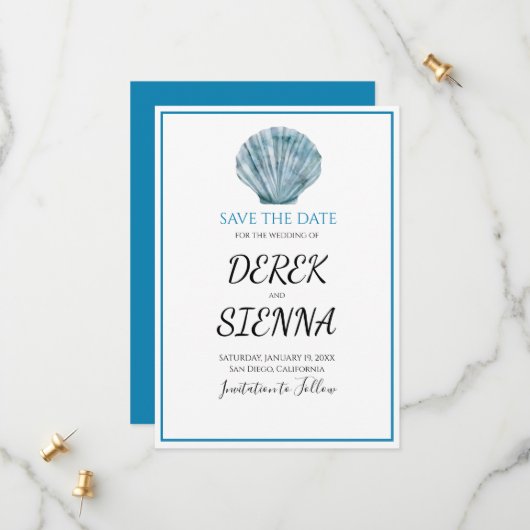 Save The Date Mariage vintage Turquoise bleu simple (Devant/Arrière en situation)