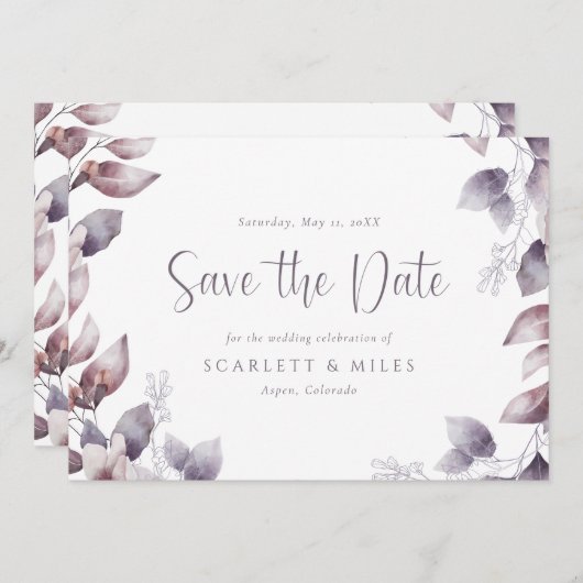 Save The Date Mariage Violet Enregistrer La Date (Devant / Derrière)