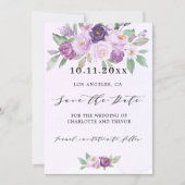 Save The Date Mariage violet fleurs QR code site (Devant)