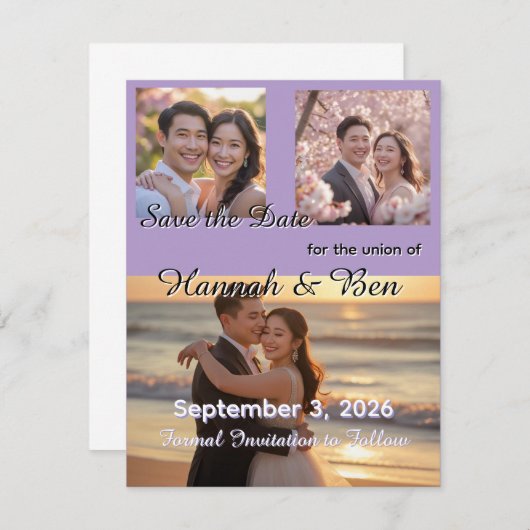 Save The Date Mariage violet personnalisé Enregistrer la date (Devant / Derrière)