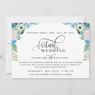 Save The Date Mariage virtuel en ligne bleu blanc et vert floral