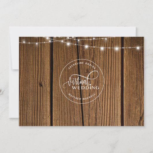 Save The Date Mariage virtuel en ligne Bois rustique, Lumières à (Dos)