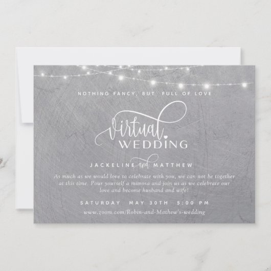 Save The Date Mariage virtuel en ligne gris argent, lumières à c (Devant)