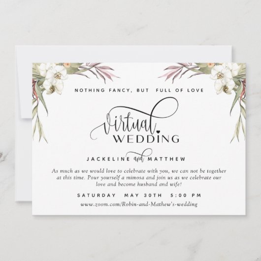 Save The Date Mariage virtuel en ligne Palm Tropical Feuille Flo (Devant)