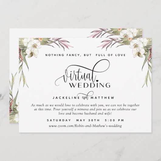Save The Date Mariage virtuel en ligne Palm Tropical Feuille Flo (Devant / Derrière)