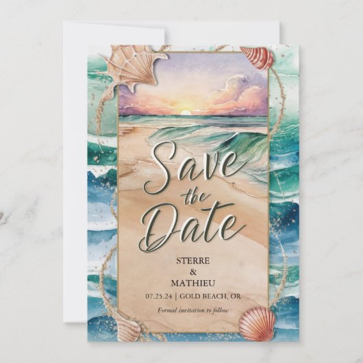 Save The Date Mariage Watercolor Beach (Devant)