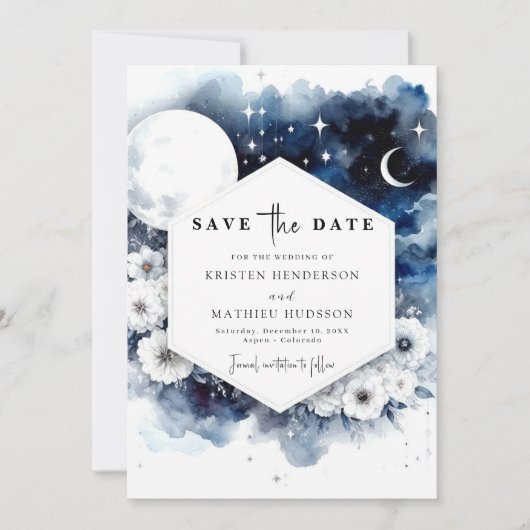 Save The Date Mariage Whimsical Blue Moonlit (Devant)