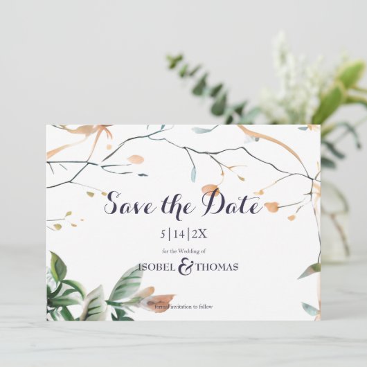 Save The Date Mariage Whimsical Boho fleur sauvage (Debout devant)