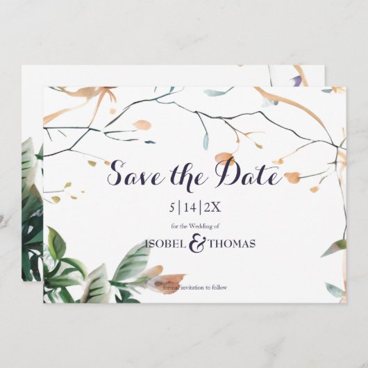 Save The Date Mariage Whimsical Boho fleur sauvage (Devant / Derrière)