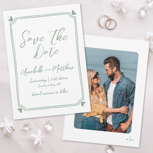 Save The Date Mariage Whimsical photo vert main tiré