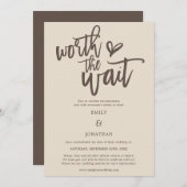 Save The Date Mariage Worth the Wait Script Cream Brown (Devant / Derrière)