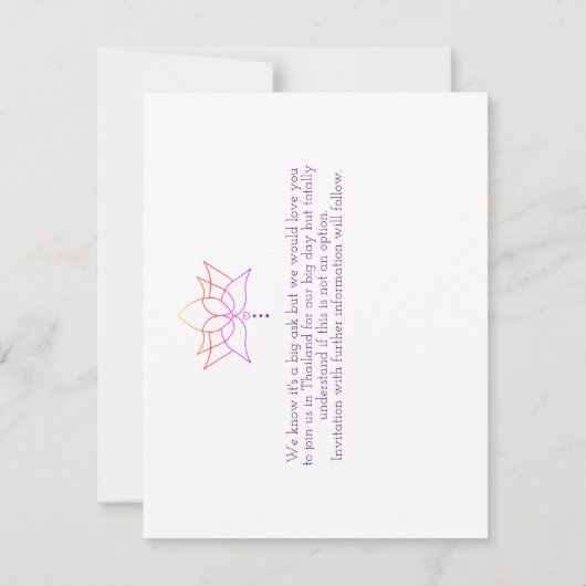 Save The Date Mariages à l'étranger Thaïlande Sauvegarder la dat (Dos)