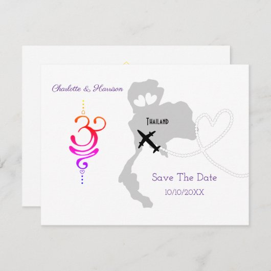 Save The Date Mariages à l'étranger Thaïlande Sauvegarder la dat (Devant / Derrière)