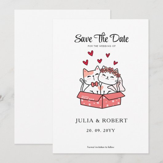 Save The Date Mariée De Chat Cute Et Mariage De Groom (Devant / Derrière)