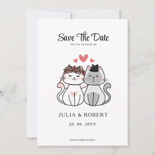 Save The Date Mariée De Chat Cute Et Mariage De Groom (Devant)