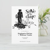 Save The Date Mariée élégante et marié silhouette de mariage (Debout devant)