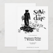 Save The Date Mariée élégante et marié silhouette de mariage (Devant / Derrière)
