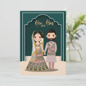 Save The Date Mariée et marié couple mignon dessin animé indien (Debout devant)