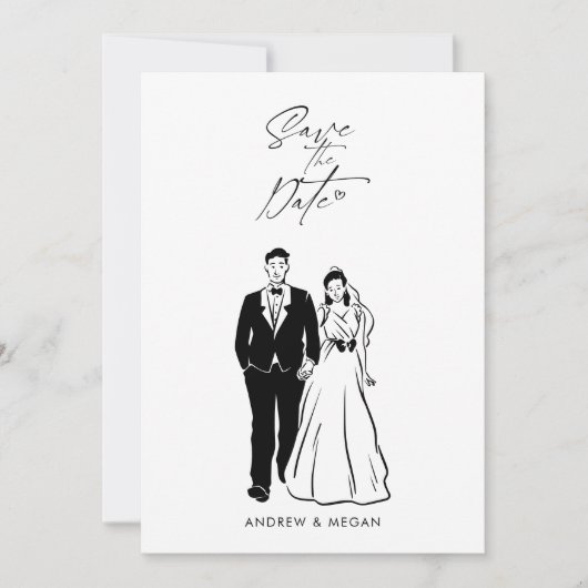 Save The Date mariée et mariée mariage dessinée à la main (Devant)