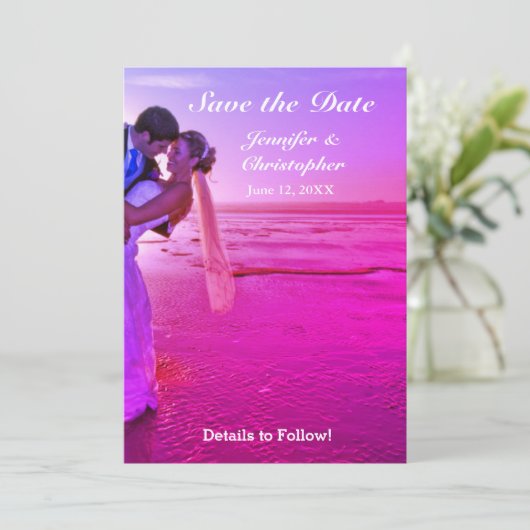 Save The Date Mariée et mariée Purple Sunset Beach Enregistrer l (Debout devant)